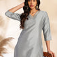 Janasya Grey Crepe Silk Solid Regular Kurta Set - Swadesiicart
