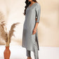 Janasya Grey Crepe Silk Solid Regular Kurta Set - Swadesiicart