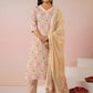 Janasya Beige Cambric Ethnic Motifs Kurta,Bottom & Dupatta | Swadesiicart