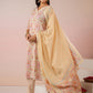 Janasya Beige Cambric Ethnic Motifs Kurta,Bottom & Dupatta | Swadesiicart