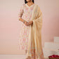 Janasya Beige Cambric Ethnic Motifs Kurta,Bottom & Dupatta | Swadesiicart