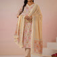 Janasya Beige Cambric Ethnic Motifs Kurta,Bottom & Dupatta | Swadesiicart