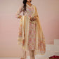 Janasya Beige Cambric Ethnic Motifs Kurta,Bottom & Dupatta | Swadesiicart