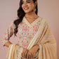 Janasya Beige Cambric Ethnic Motifs Kurta,Bottom & Dupatta | Swadesiicart