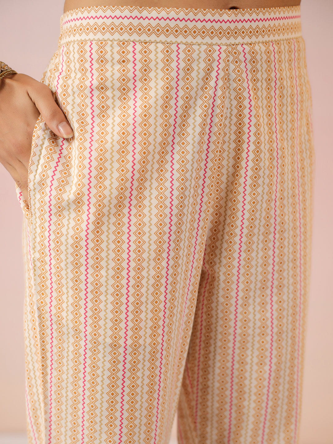Janasya Beige Cambric Ethnic Motifs Kurta,Bottom & Dupatta | Swadesiicart