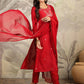 Janasya Dark Chanderi Embroidered Straight Kurta Set | Swadesiicart