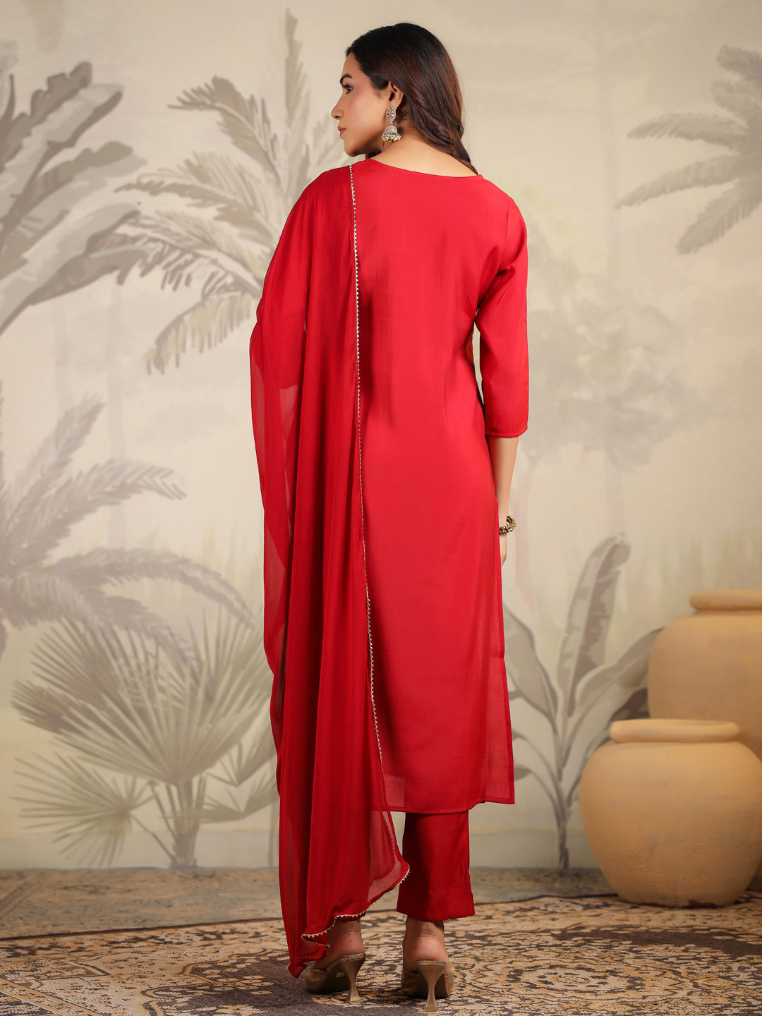 Janasya Dark Chanderi Embroidered Straight Kurta Set | Swadesiicart