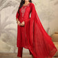 Janasya Dark Chanderi Embroidered Straight Kurta Set | Swadesiicart