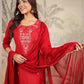 Janasya Dark Chanderi Embroidered Straight Kurta Set | Swadesiicart