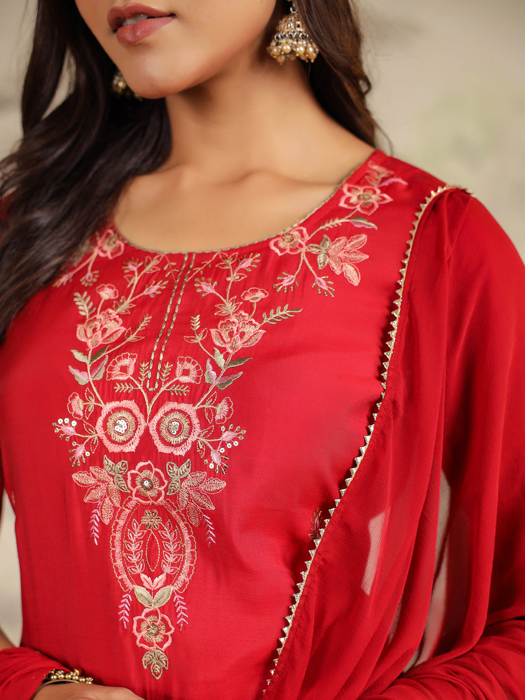 Janasya Dark Chanderi Embroidered Straight Kurta Set | Swadesiicart