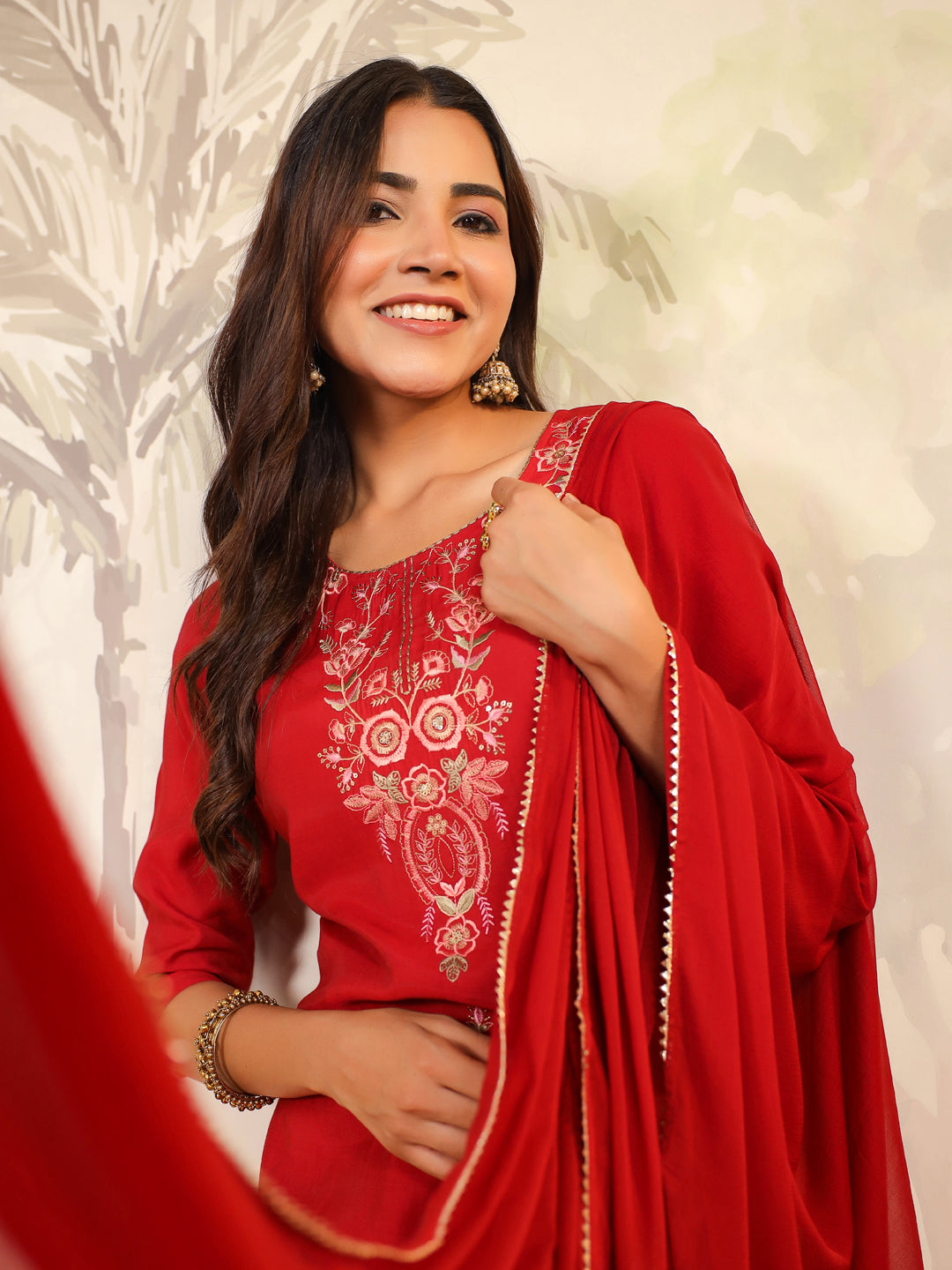Janasya Dark Chanderi Embroidered Straight Kurta Set | Swadesiicart
