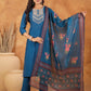 Janasya Dark Silk Blend Yoke Embroidery Straight Kurta Set | Swadesiicart
