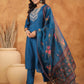 Janasya Dark Silk Blend Yoke Embroidery Straight Kurta Set | Swadesiicart