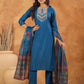 Janasya Dark Silk Blend Yoke Embroidery Straight Kurta Set | Swadesiicart