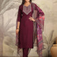 Janasya Dark Chanderi Yoke Embroidery Straight Kurta Set | Swadesiicart