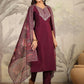 Janasya Dark Chanderi Yoke Embroidery Straight Kurta Set | Swadesiicart
