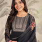 Janasya Dark Chanderi Yoke Embroidery Straight Kurta Set | Swadesiicart