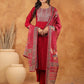 Janasya Dark Chanderi Yoke Embroidery Straight Kurta Set | Swadesiicart
