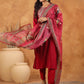 Janasya Dark Chanderi Yoke Embroidery Straight Kurta Set | Swadesiicart