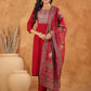 Janasya Dark Chanderi Yoke Embroidery Straight Kurta Set | Swadesiicart