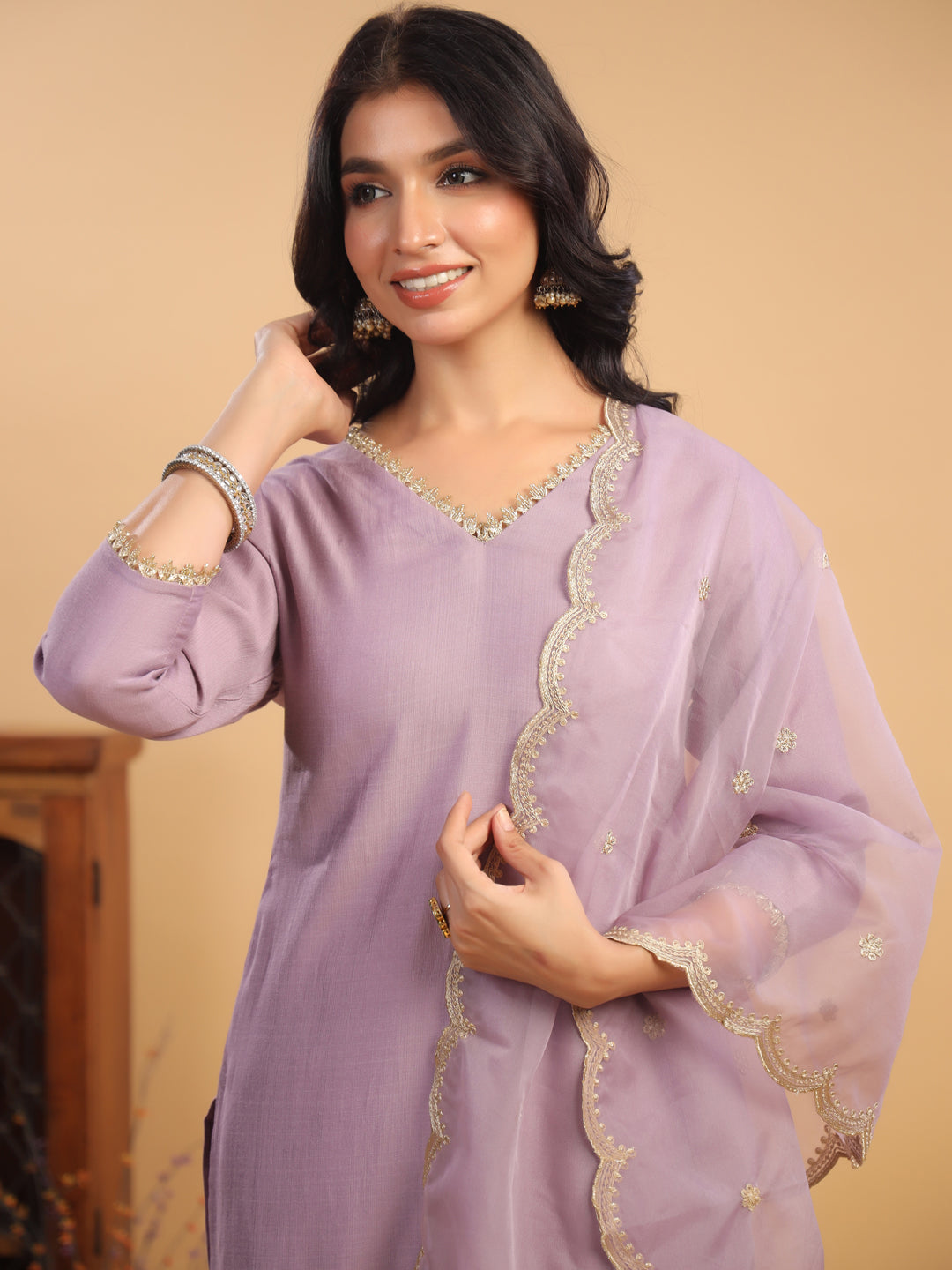 Janasya Light Chanderi Solid Straight Kurta Set | Swadesiicart