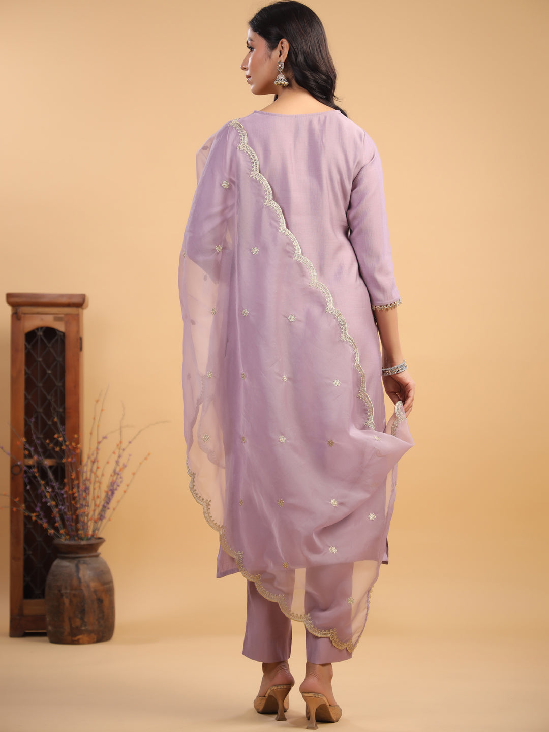 Janasya Light Chanderi Solid Straight Kurta Set | Swadesiicart