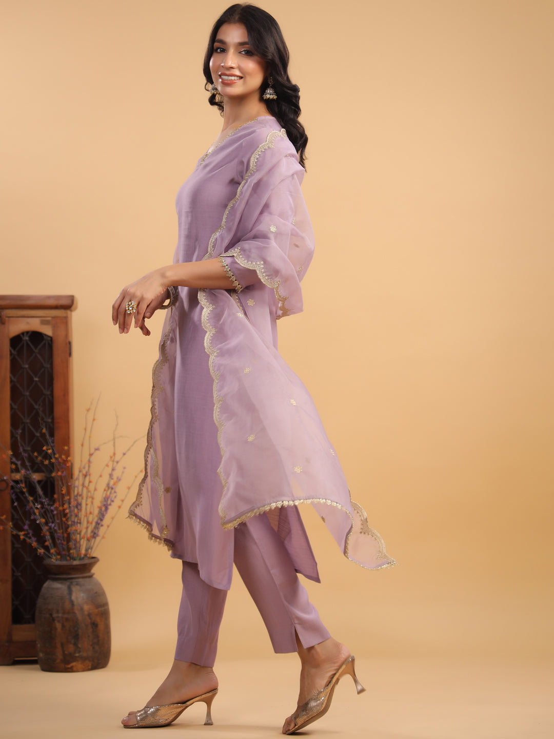 Janasya Light Chanderi Solid Straight Kurta Set | Swadesiicart
