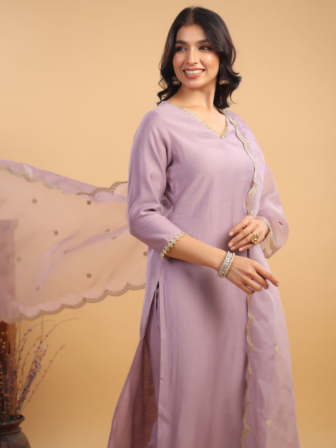 Janasya Light Chanderi Solid Straight Kurta Set | Swadesiicart