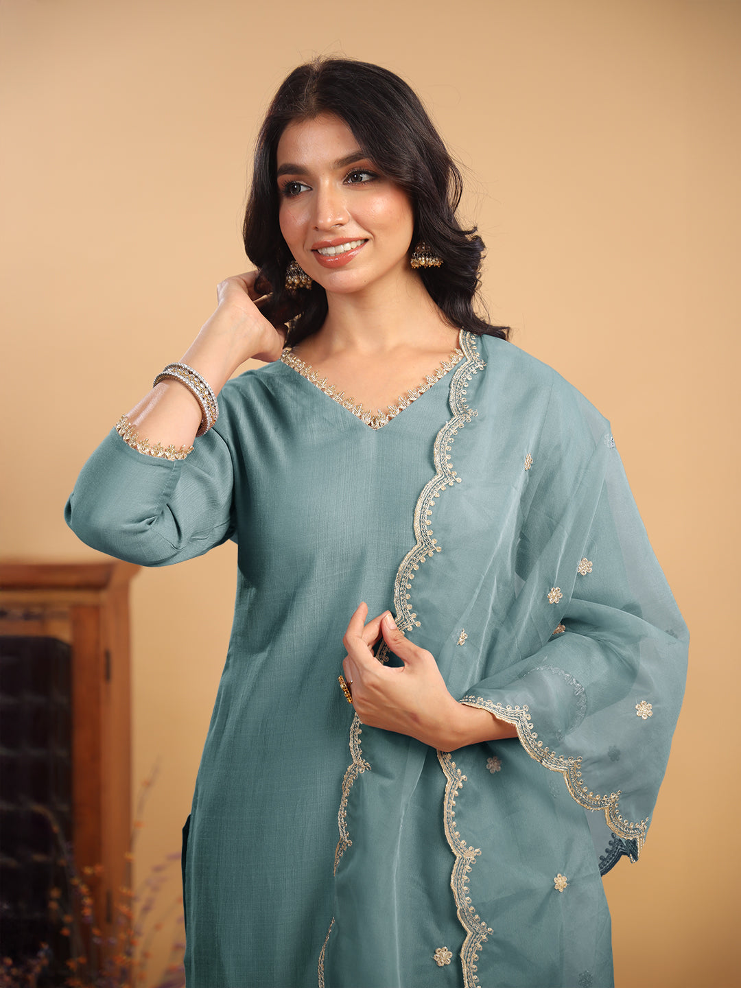 Janasya Light Chanderi Solid Straight Kurta Set | Swadesiicart