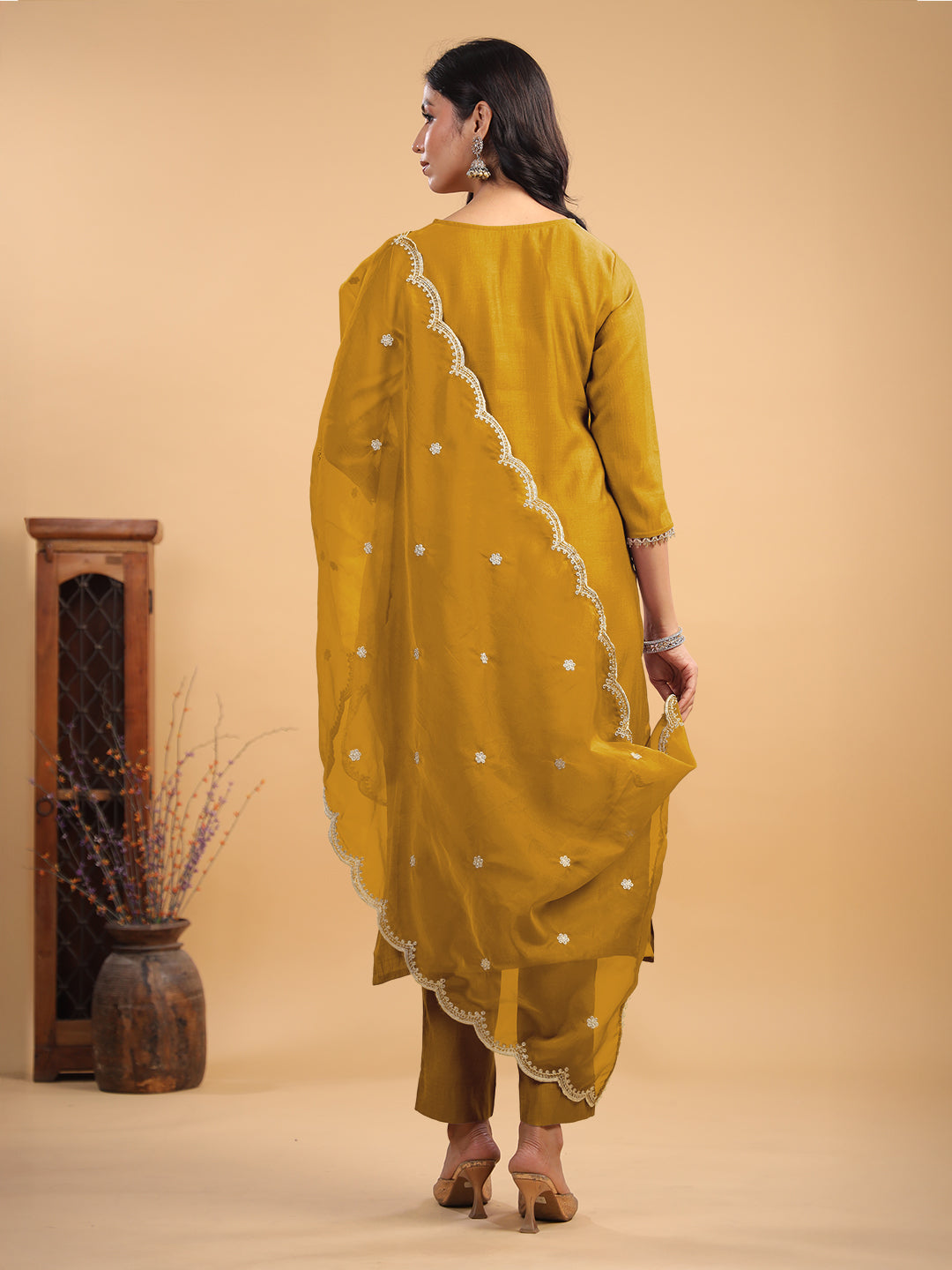 Janasya Light Chanderi Solid Straight Kurta Set | Swadesiicart