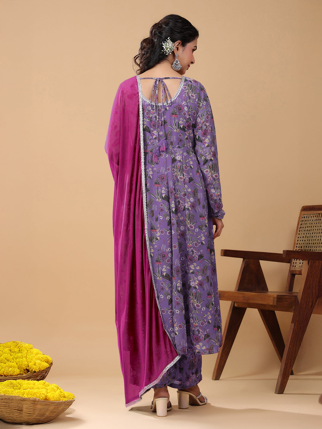 Janasya Bright Georgette Floral A-Line Kurta Set | Swadesiicart