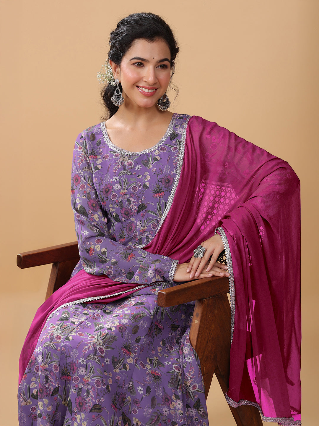 Janasya Bright Georgette Floral A-Line Kurta Set | Swadesiicart