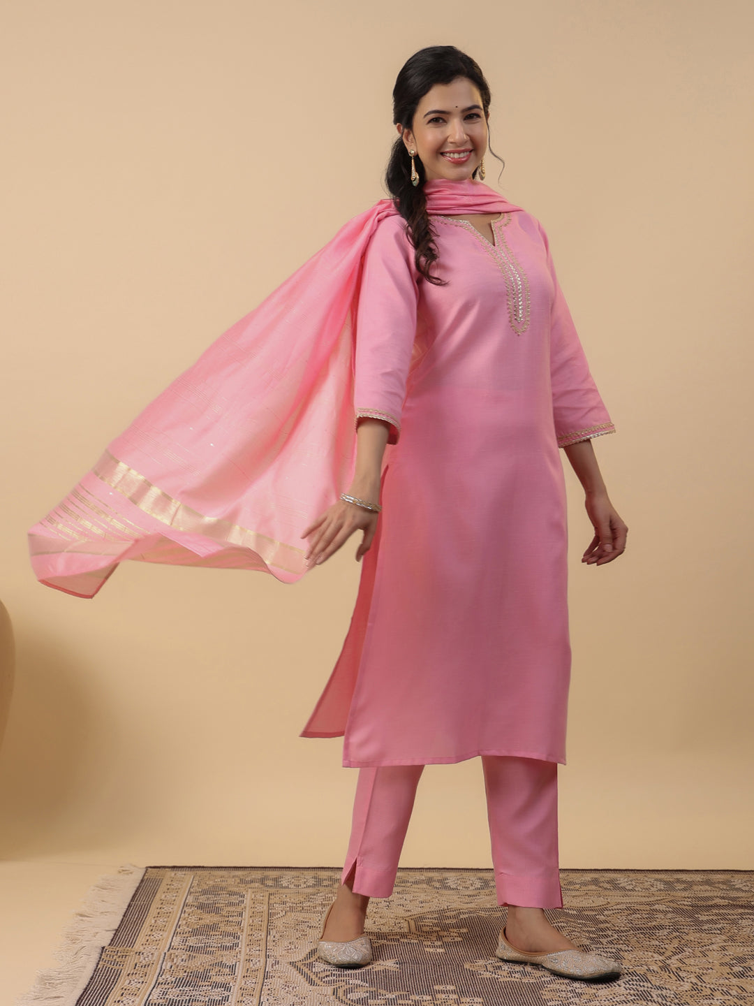 Janasya Light Cotton Blend Solid Straight Kurta Set | Swadesiicart
