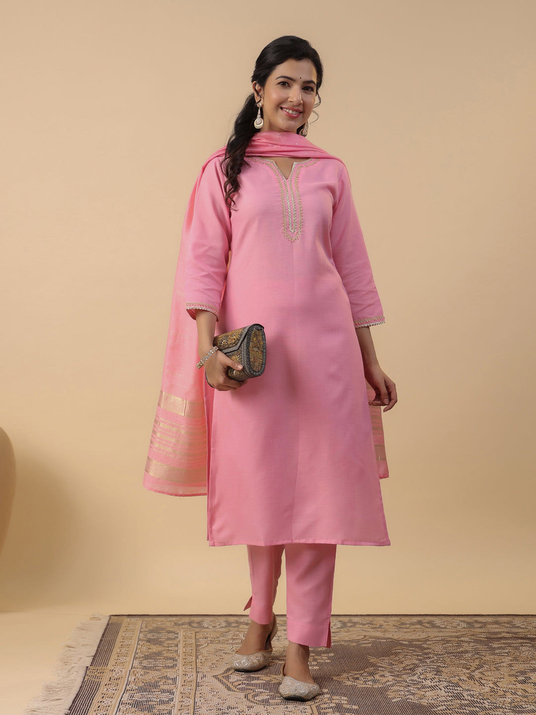 Janasya Light Cotton Blend Solid Straight Kurta Set | Swadesiicart