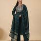 Janasya Dark Cotton Blend Yoke Embroidery Straight Kurta Set | Swadesiicart