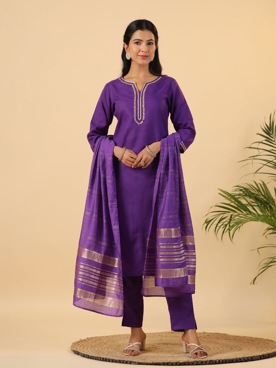 Janasya Bright Cotton Blend Solid Straight Kurta Set | Swadesiicart