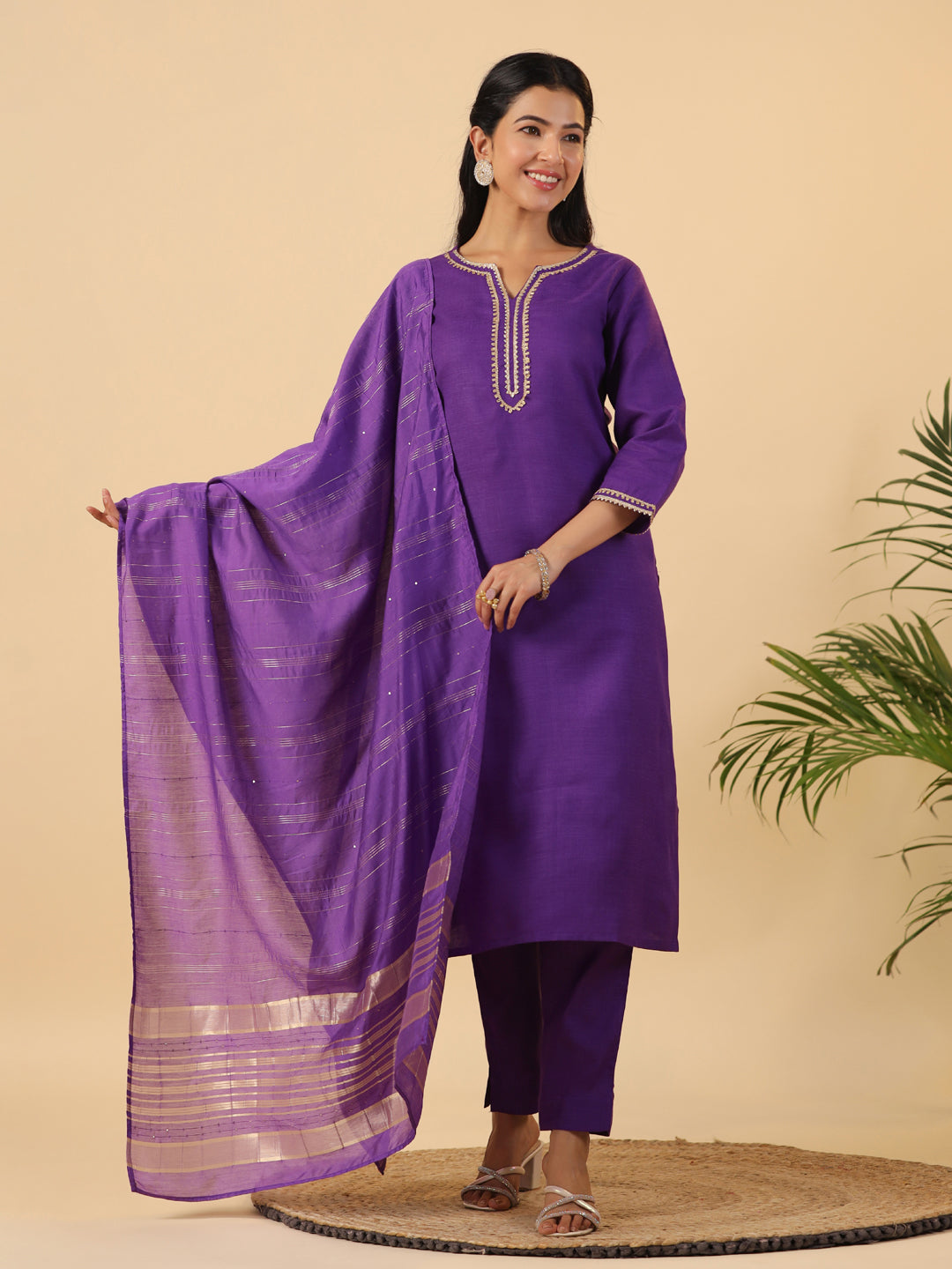 Janasya Bright Cotton Blend Solid Straight Kurta Set | Swadesiicart