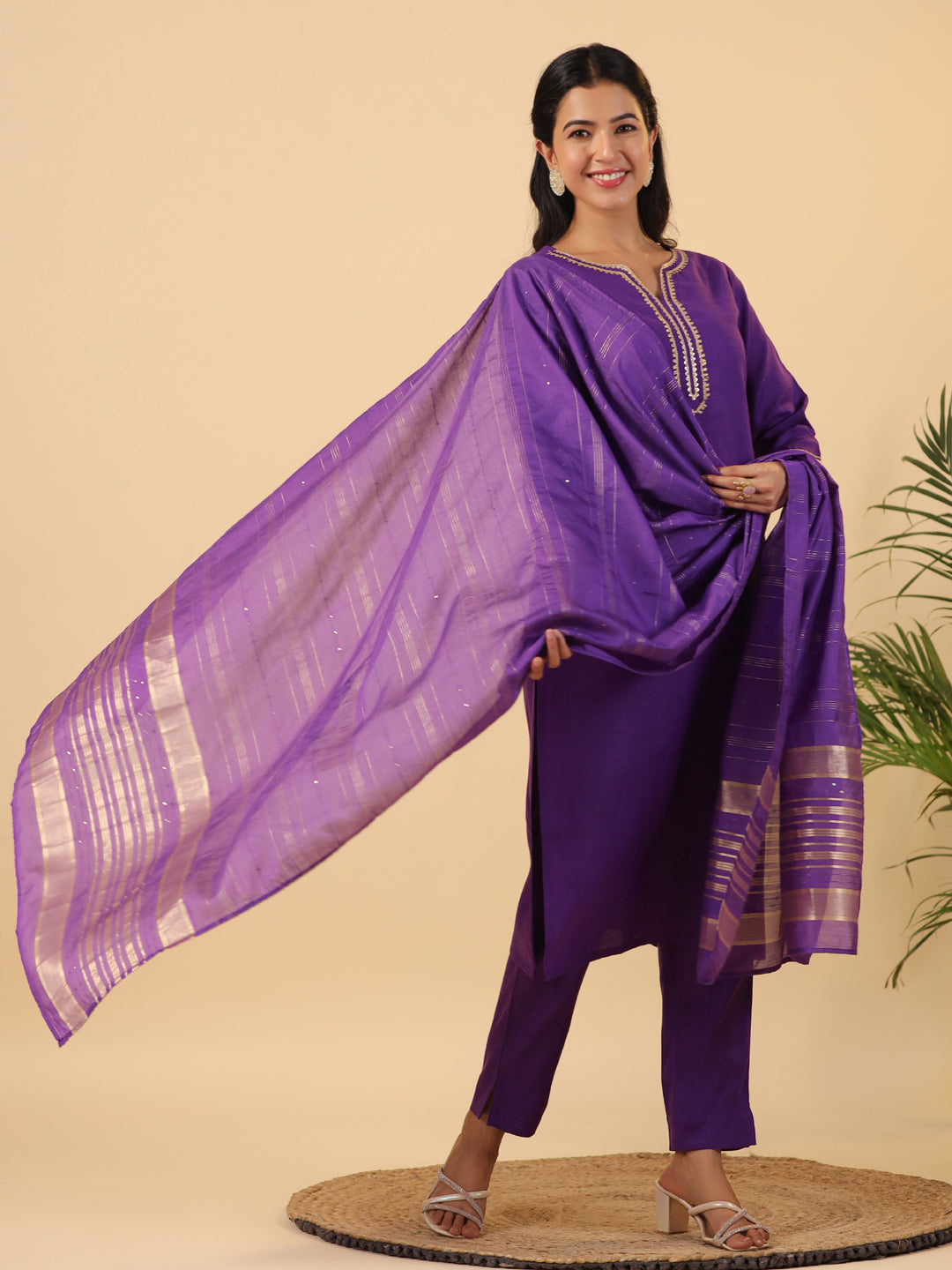 Janasya Bright Cotton Blend Solid Straight Kurta Set | Swadesiicart
