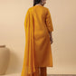 Janasya Bright Cotton Blend Yoke Embroidery Straight Kurta Set | Swadesiicart
