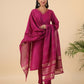 Janasya Dark Cotton Blend Solid Straight Kurta Set | Swadesiicart