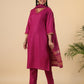 Janasya Dark Cotton Blend Solid Straight Kurta Set | Swadesiicart