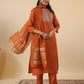 Janasya Dark Cotton Blend Yoke Embroidery Straight Kurta Set | Swadesiicart