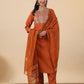 Janasya Dark Cotton Blend Yoke Embroidery Straight Kurta Set | Swadesiicart
