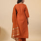 Janasya Dark Cotton Blend Yoke Embroidery Straight Kurta Set | Swadesiicart