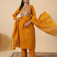 Janasya Bright Cotton Blend Yoke Embroidery Straight Kurta Set | Swadesiicart