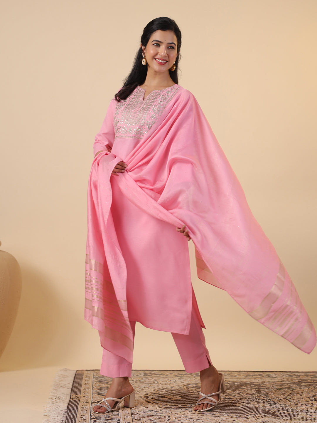 Janasya Light Cotton Blend Embroidered Straight Kurta Set | Swadesiicart