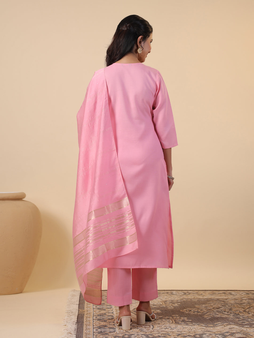 Janasya Light Cotton Blend Embroidered Straight Kurta Set | Swadesiicart