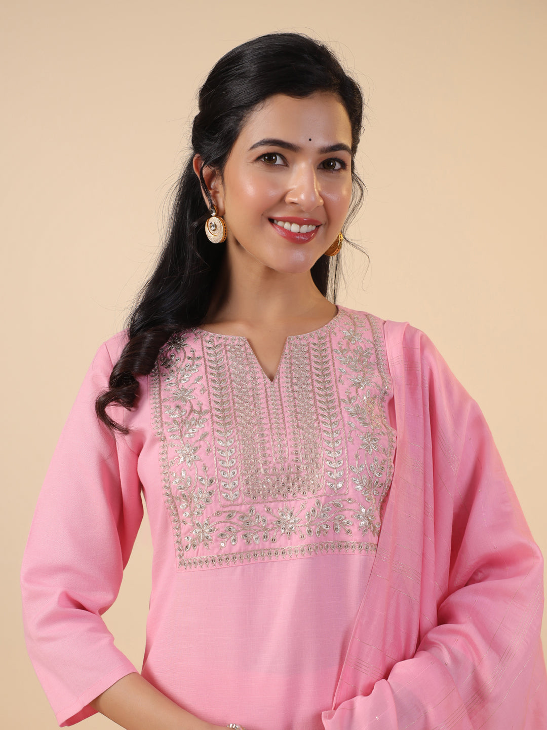 Janasya Light Cotton Blend Embroidered Straight Kurta Set | Swadesiicart