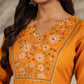 Janasya Bright Cotton Blend Yoke Embroidery Straight Kurta Set | Swadesiicart