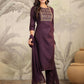 Janasya Dark Cotton Blend Yoke Embroidery Straight Kurta Set | Swadesiicart